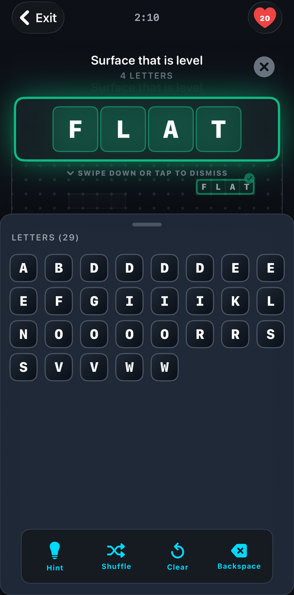 Letter pool view with FLAT solved