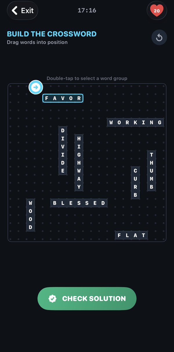 Dragging solved words onto an empty grid