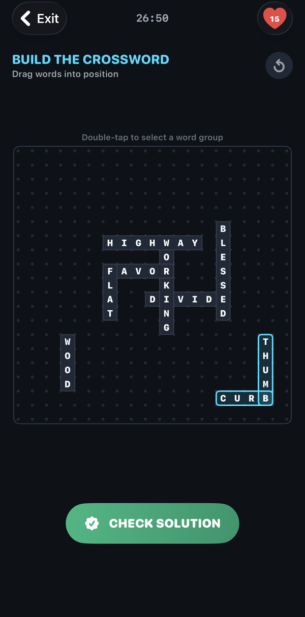 Near-complete crossword with words intersecting